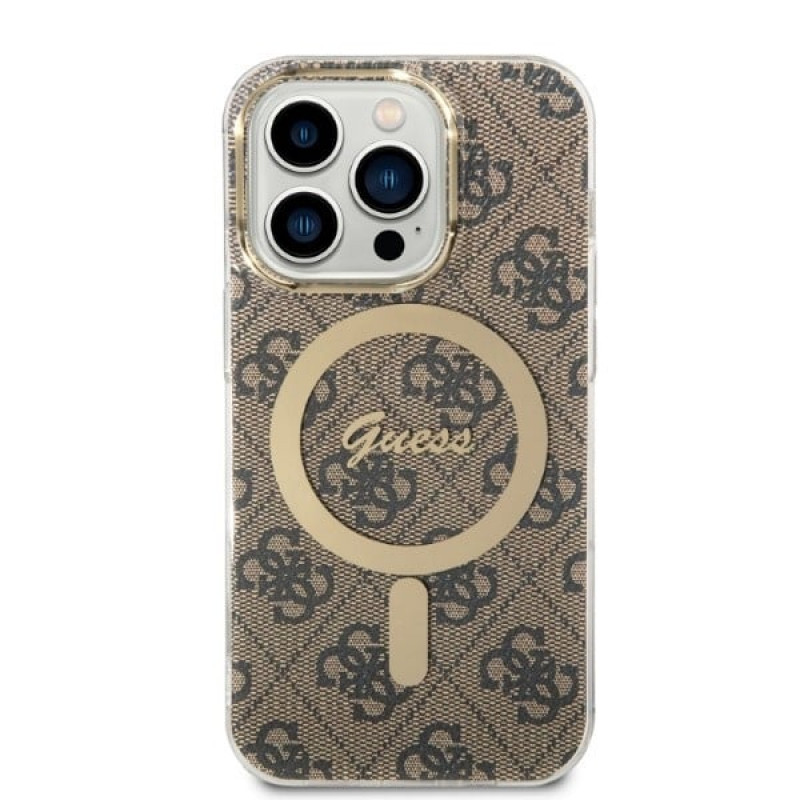Guess GUBPP14XH4EACSW etui + ładowarka bezprzewodowa Apple iPhone 14 Pro Max brązowy hardcase, 4G Print, MagSafe