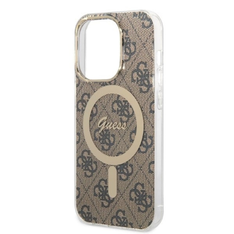 Guess GUBPP14XH4EACSW etui + ładowarka bezprzewodowa Apple iPhone 14 Pro Max brązowy hardcase, 4G Print, MagSafe