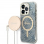 Guess GUBPP14XH4EACSB etui + ładowarka bezprzewodowa Apple iPhone 14 Pro Max niebieskie hardcase, 4G Print, MagSafe