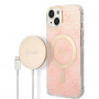 Guess GUBPP14MH4EACSP Etui + ładowarka bezprzewodowa Apple iPhone 14 Plus / iPhone 15 Plus różowe etui twarde, 4G Print, MagSafe