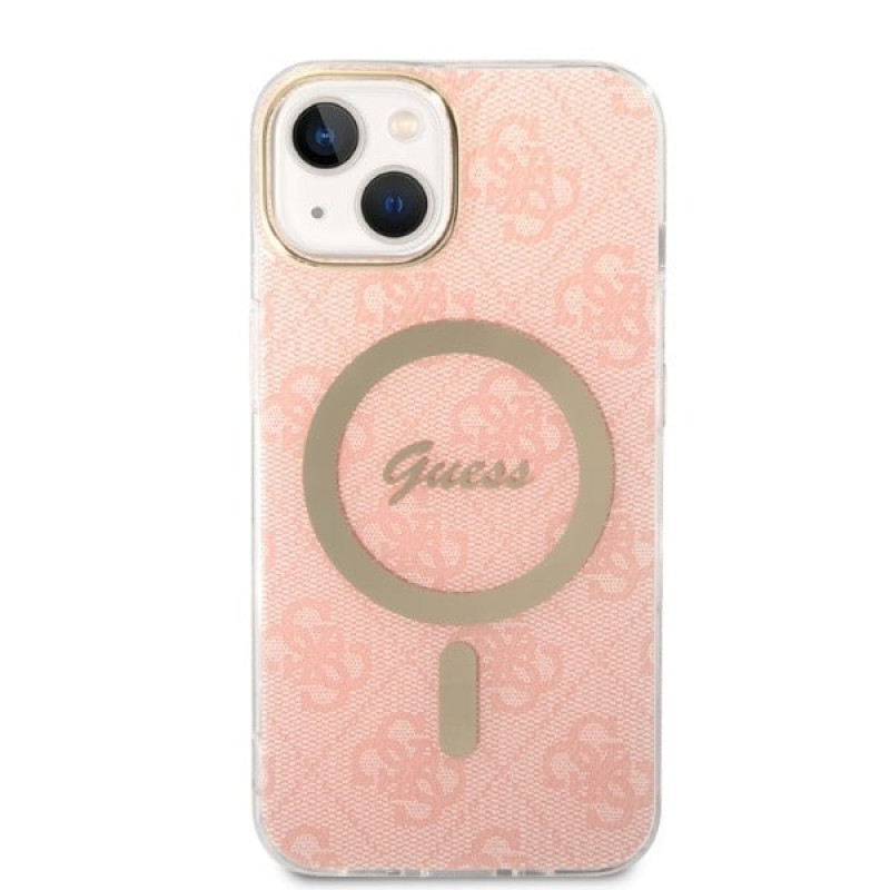 Guess GUBPP14MH4EACSP Etui + ładowarka bezprzewodowa Apple iPhone 14 Plus / iPhone 15 Plus różowe etui twarde, 4G Print, MagSafe