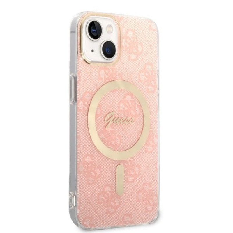 Guess GUBPP14MH4EACSP Etui + ładowarka bezprzewodowa Apple iPhone 14 Plus / iPhone 15 Plus różowe etui twarde, 4G Print, MagSafe