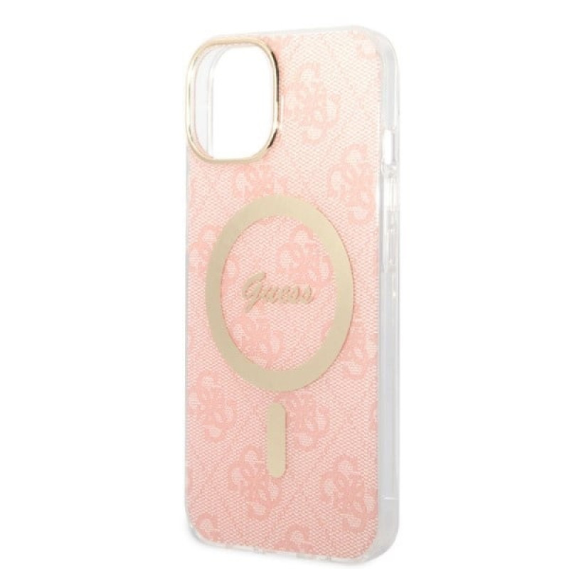 Guess GUBPP14MH4EACSP Etui + ładowarka bezprzewodowa Apple iPhone 14 Plus / iPhone 15 Plus różowe etui twarde, 4G Print, MagSafe