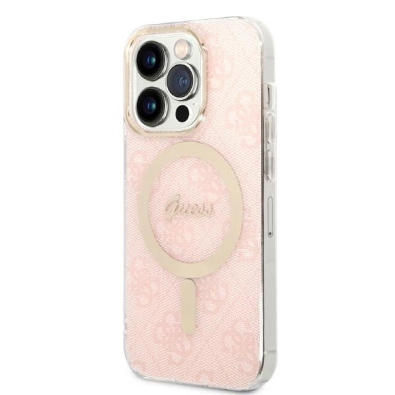 Guess GUBPP14LH4EACSP Etui + ładowarka bezprzewodowa Apple iPhone 14 Pro różowy hardcase, 4G Print, MagSafe