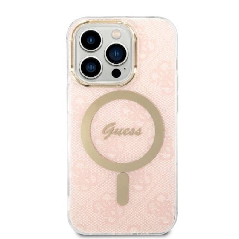 Guess GUBPP14LH4EACSP Etui + ładowarka bezprzewodowa Apple iPhone 14 Pro różowy hardcase, 4G Print, MagSafe