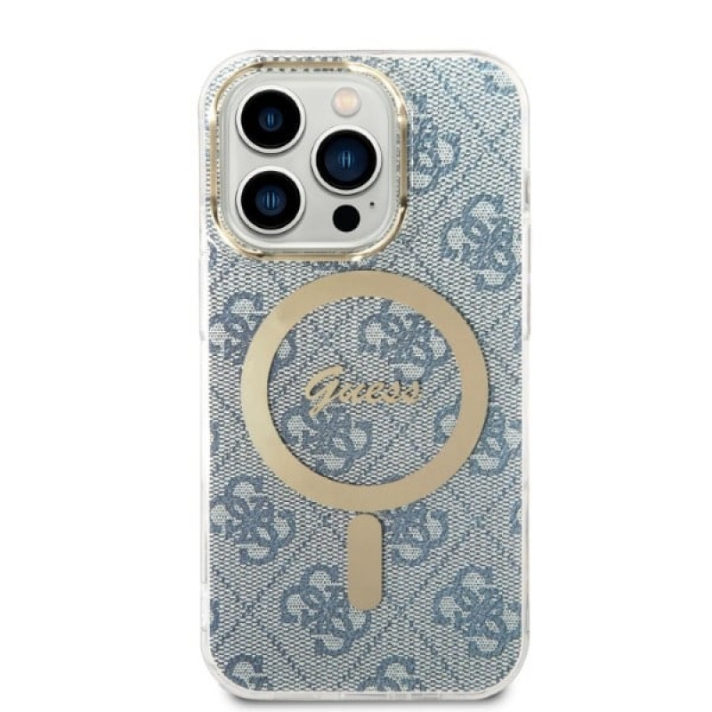 Guess GUBPP14LH4EACSB Etui + ładowarka bezprzewodowa Apple iPhone 14 Pro niebieski hardcase, 4G Print, MagSafe