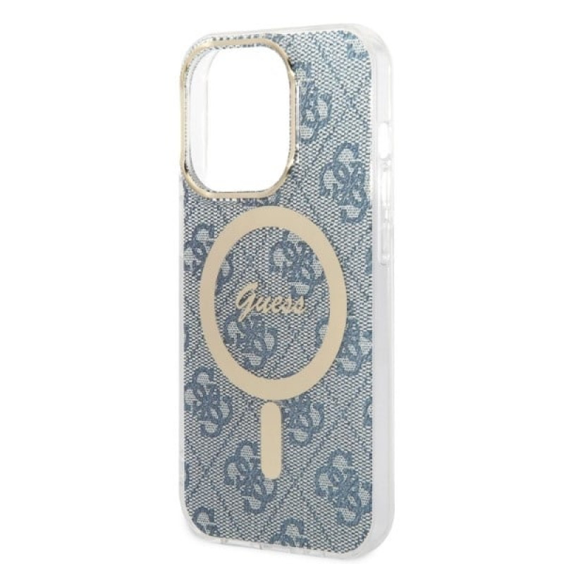 Guess GUBPP14LH4EACSB Etui + ładowarka bezprzewodowa Apple iPhone 14 Pro niebieski hardcase, 4G Print, MagSafe