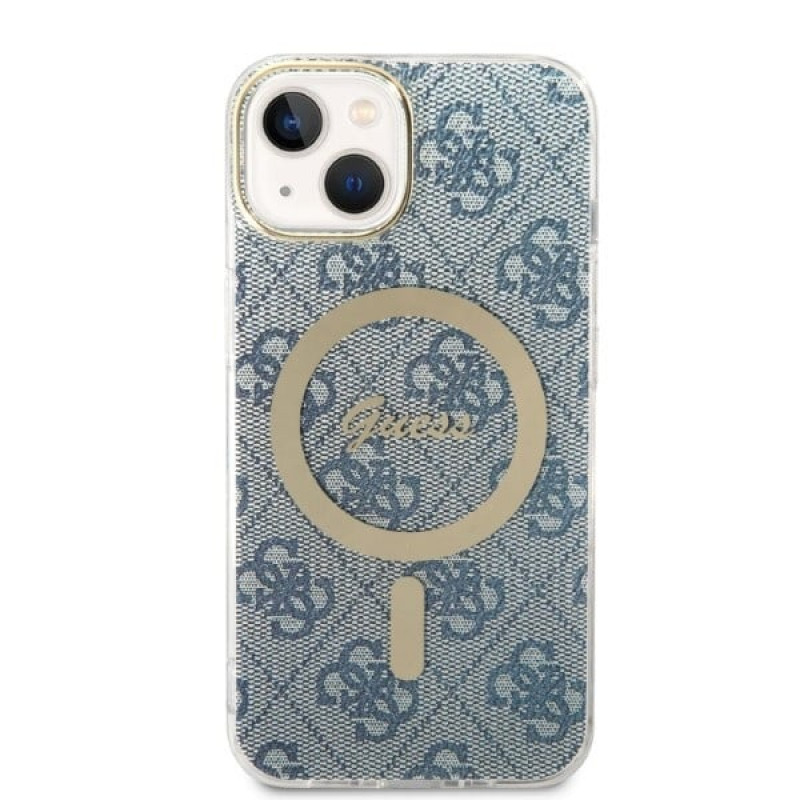 Guess GUBPP14MH4EACSB Etui + ładowarka bezprzewodowa Apple iPhone 14 Plus / iPhone 15 Plus niebieskie etui twarde, 4G Print, MagSafe