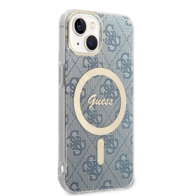 Guess GUBPP14MH4EACSB Etui + ładowarka bezprzewodowa Apple iPhone 14 Plus / iPhone 15 Plus niebieskie etui twarde, 4G Print, MagSafe
