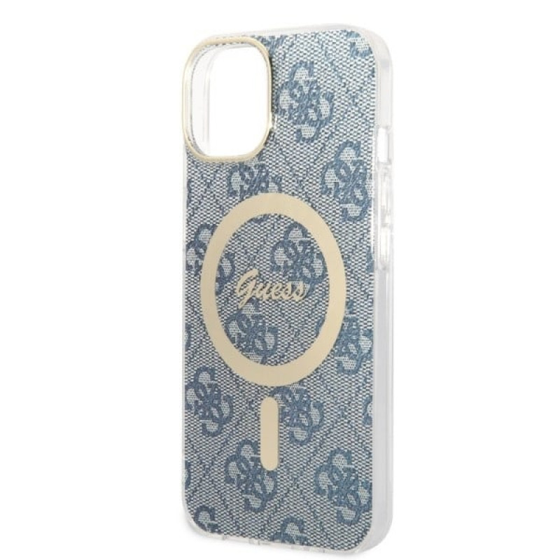 Guess GUBPP14MH4EACSB Etui + ładowarka bezprzewodowa Apple iPhone 14 Plus / iPhone 15 Plus niebieskie etui twarde, 4G Print, MagSafe