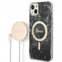 Guess GUBPP14MHMEACSK Etui + ładowarka bezprzewodowa Apple iPhone 14 Plus / iPhone 15 Plus czarny hardcase, Marble, MagSafe