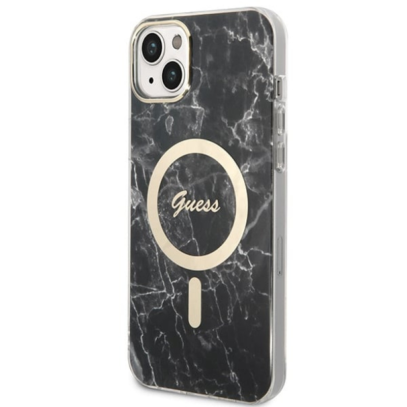 Guess GUBPP14MHMEACSK Etui + ładowarka bezprzewodowa Apple iPhone 14 Plus / iPhone 15 Plus czarny hardcase, Marble, MagSafe