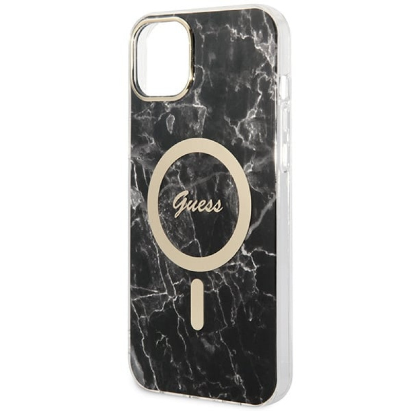 Guess GUBPP14MHMEACSK Etui + ładowarka bezprzewodowa Apple iPhone 14 Plus / iPhone 15 Plus czarny hardcase, Marble, MagSafe