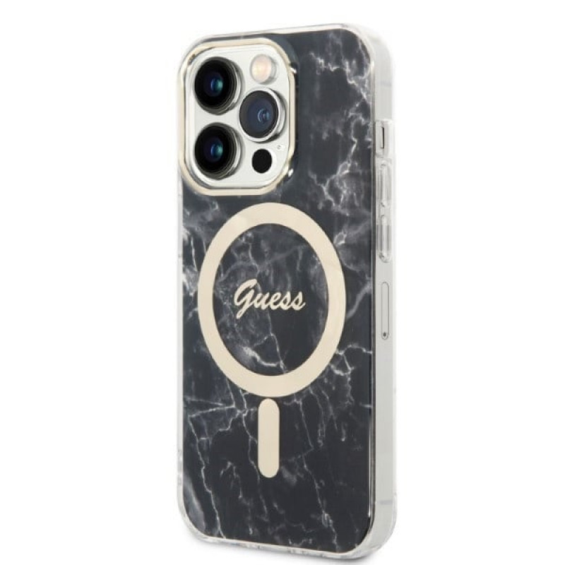 Guess GUBPP14XHMEACSK Etui + ładowarka bezprzewodowa Apple iPhone 14 Pro Max czarny hardcase, Marble, MagSafe