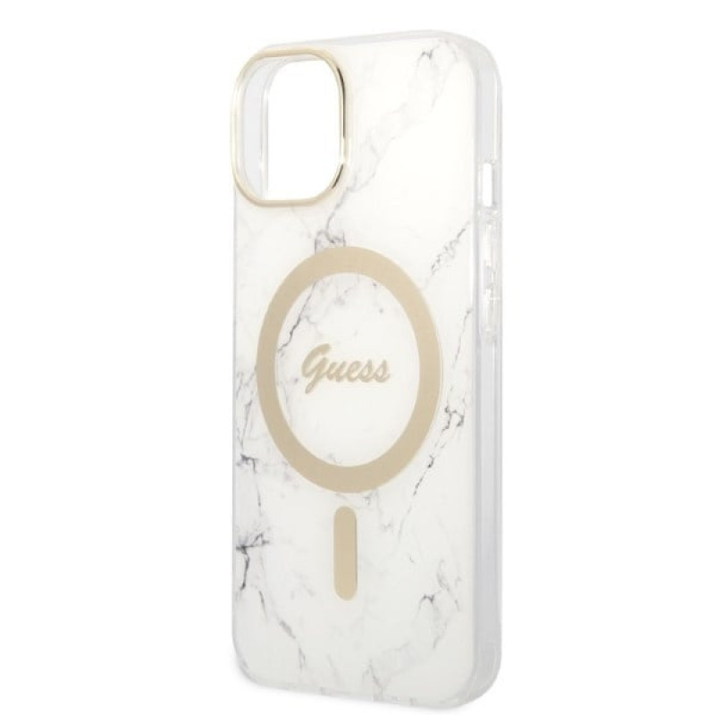 Guess GUBPP14MHMEACSH Etui + ładowarka bezprzewodowa Apple iPhone 14 Plus / iPhone 15 Plus biały hardcase, Marble, MagSafe