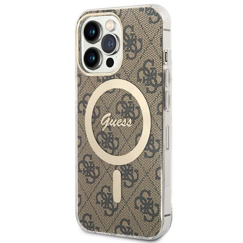 Guess GUBPP13LH4EACSW Etui + ładowarka bezprzewodowa Apple iPhone 13 Pro brązowy Hardcase, 4G Print, MagSafe
