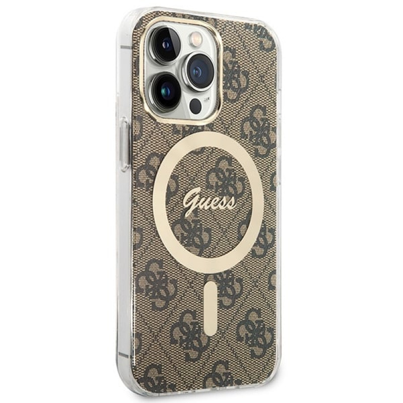 Guess GUBPP13LH4EACSW Etui + ładowarka bezprzewodowa Apple iPhone 13 Pro brązowy Hardcase, 4G Print, MagSafe