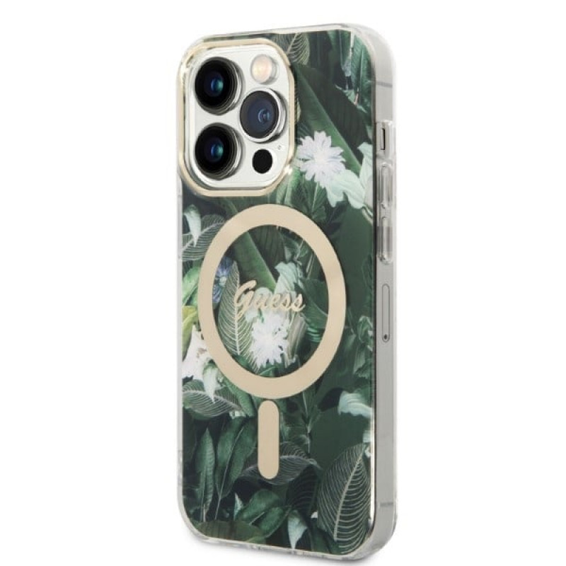 Guess GUBPP14XHJEACSA Etui + ładowarka bezprzewodowa do Apple iPhone 14 Pro Max, Jungle, zielone etui twarde, MagSafe