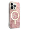 Guess GUBPP14LHJEACSP Etui + ładowarka bezprzewodowa do Apple iPhone 14 Pro, Jungle, różowe etui twarde, MagSafe