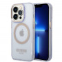Guess GUHMP14XHTCMU Apple iPhone 14 Pro Max fioletowe etui twarde, Gold Outline Translucent, MagSafe