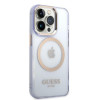 Guess GUHMP14XHTCMU Apple iPhone 14 Pro Max fioletowe etui twarde, Gold Outline Translucent, MagSafe