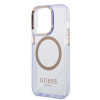 Guess GUHMP14XHTCMU Apple iPhone 14 Pro Max fioletowe etui twarde, Gold Outline Translucent, MagSafe