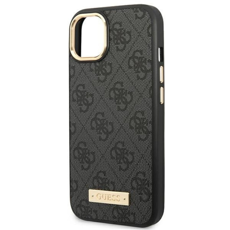 Guess GUHMP14MU4GPRK Apple iPhone 14 Plus / 15 Plus czarne etui twarde, 4G Logo Plate, MagSafe