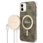 Guess GUBPN61H4EACSW Etui + ładowarka bezprzewodowa do Apple iPhone 11, 4G Print, brązowe etui twarde, MagSafe