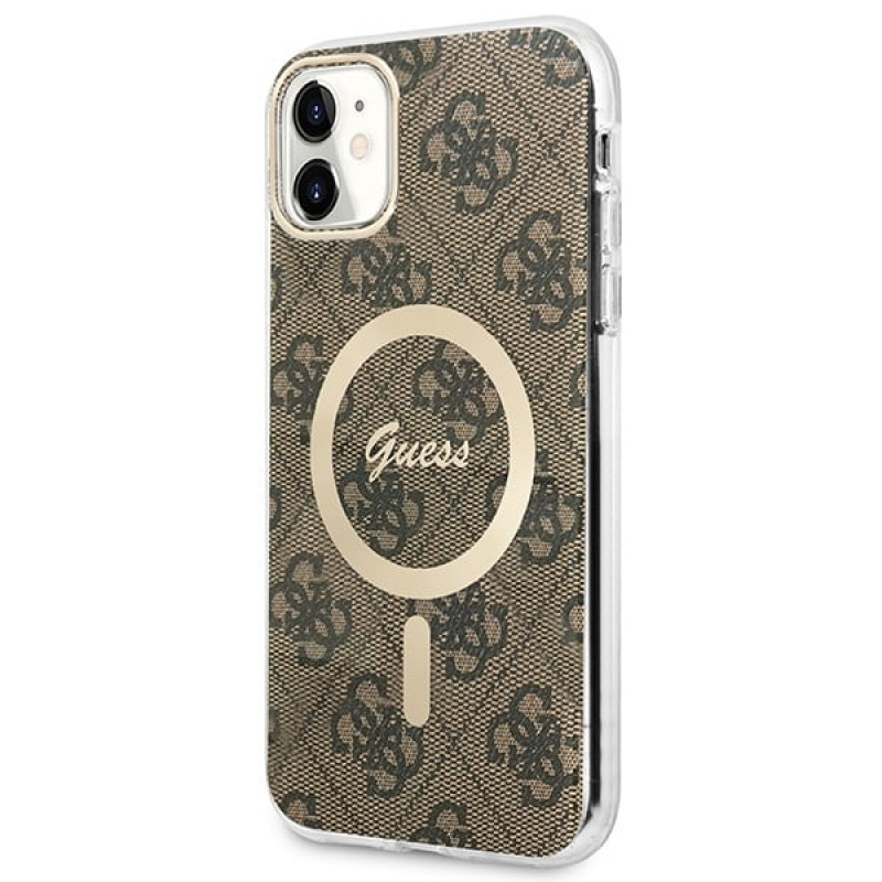 Guess GUBPN61H4EACSW Etui + ładowarka bezprzewodowa do Apple iPhone 11, 4G Print, brązowe etui twarde, MagSafe