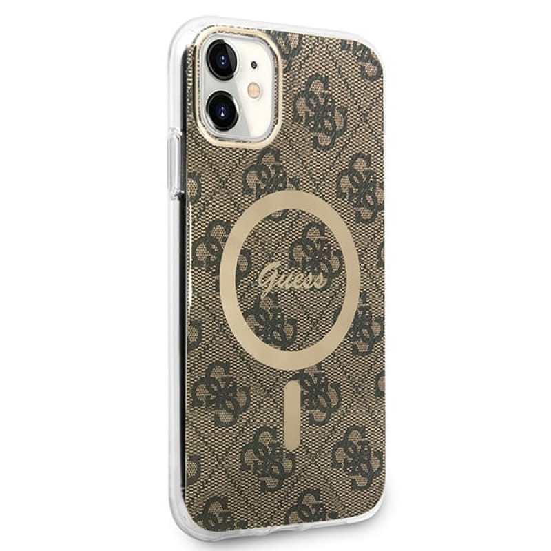 Guess GUBPN61H4EACSW Etui + ładowarka bezprzewodowa do Apple iPhone 11, 4G Print, brązowe etui twarde, MagSafe