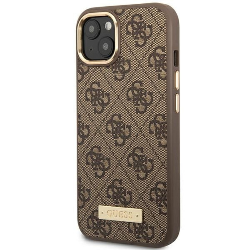 Guess GUHMP14MU4GPRW Apple iPhone 14 Plus / 15 Plus brązowe etui twarde, 4G Logo Plate, MagSafe