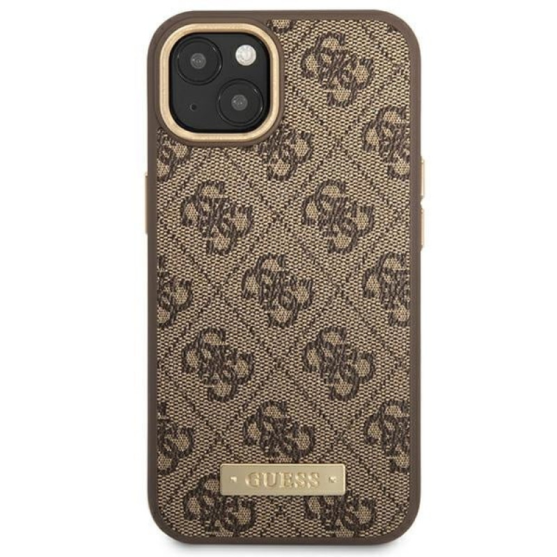 Guess GUHMP14MU4GPRW Apple iPhone 14 Plus / 15 Plus brązowe etui twarde, 4G Logo Plate, MagSafe