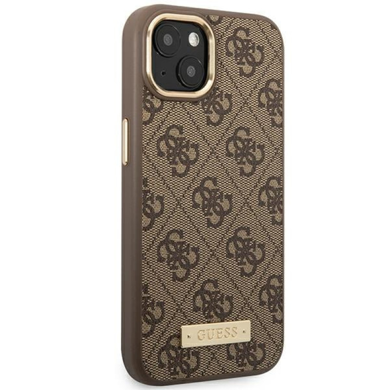 Guess GUHMP14MU4GPRW Apple iPhone 14 Plus / 15 Plus brązowe etui twarde, 4G Logo Plate, MagSafe