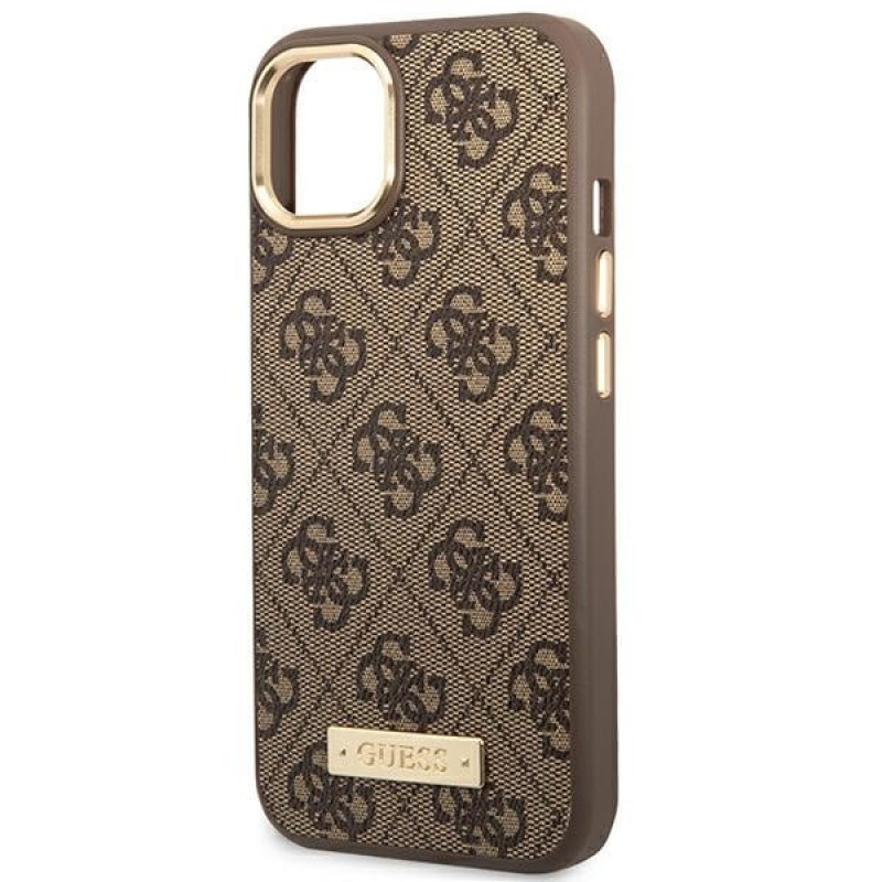 Guess GUHMP14MU4GPRW Apple iPhone 14 Plus / 15 Plus brązowe etui twarde, 4G Logo Plate, MagSafe