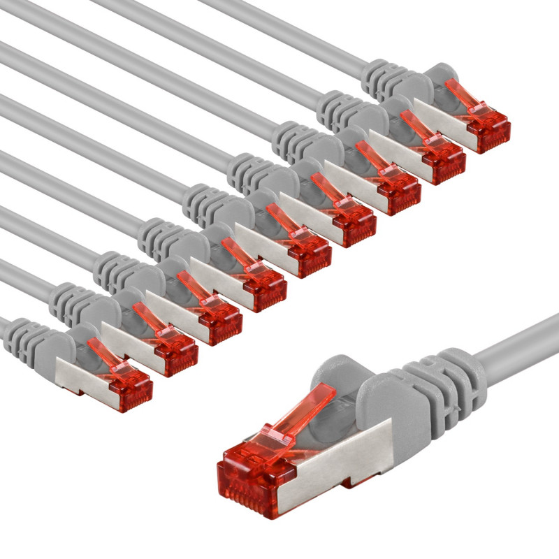 Kabel krosowy (patchcord) Goobay CAT 6 S/FTP (PiMF), 5 m, szary, zestaw 10 szt., żyła miedziana (CU), powłoka bezhalogenowa (LSZH)