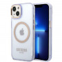 Guess GUHMP14SHTCMU Apple iPhone 14 fioletowe etui twarde, Gold Outline Translucent, MagSafe