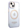 Guess GUHMP14SHTCMU Apple iPhone 14 fioletowe etui twarde, Gold Outline Translucent, MagSafe