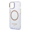 Guess GUHMP14SHTCMU Apple iPhone 14 fioletowe etui twarde, Gold Outline Translucent, MagSafe