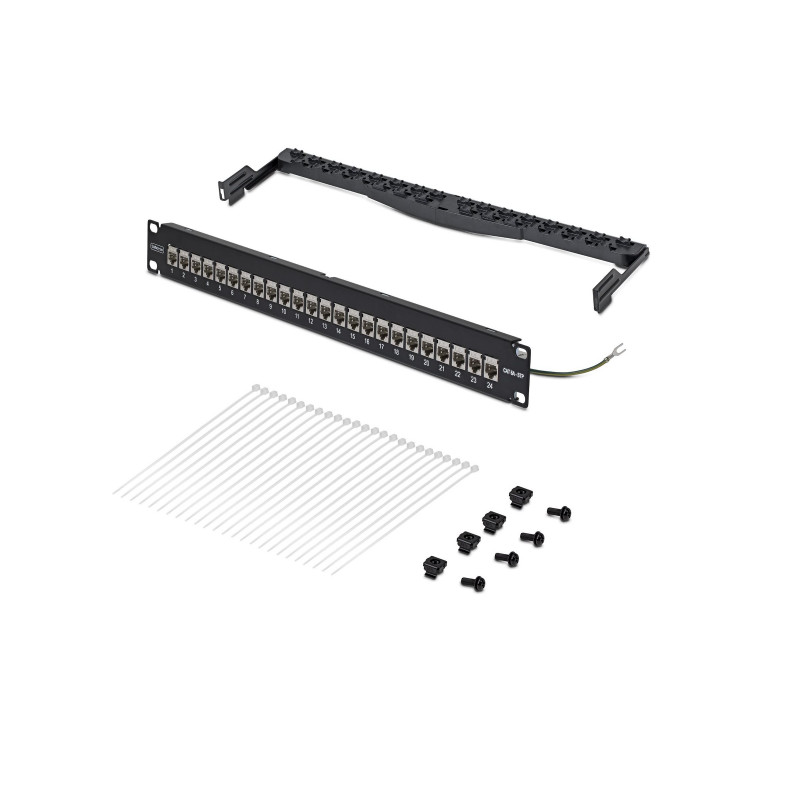 StarTech.com C6APANELSTP241UFT panel krosowy przechodni 24-portowy 1U, ekranowany Cat6a, RJ45, 19", czarny