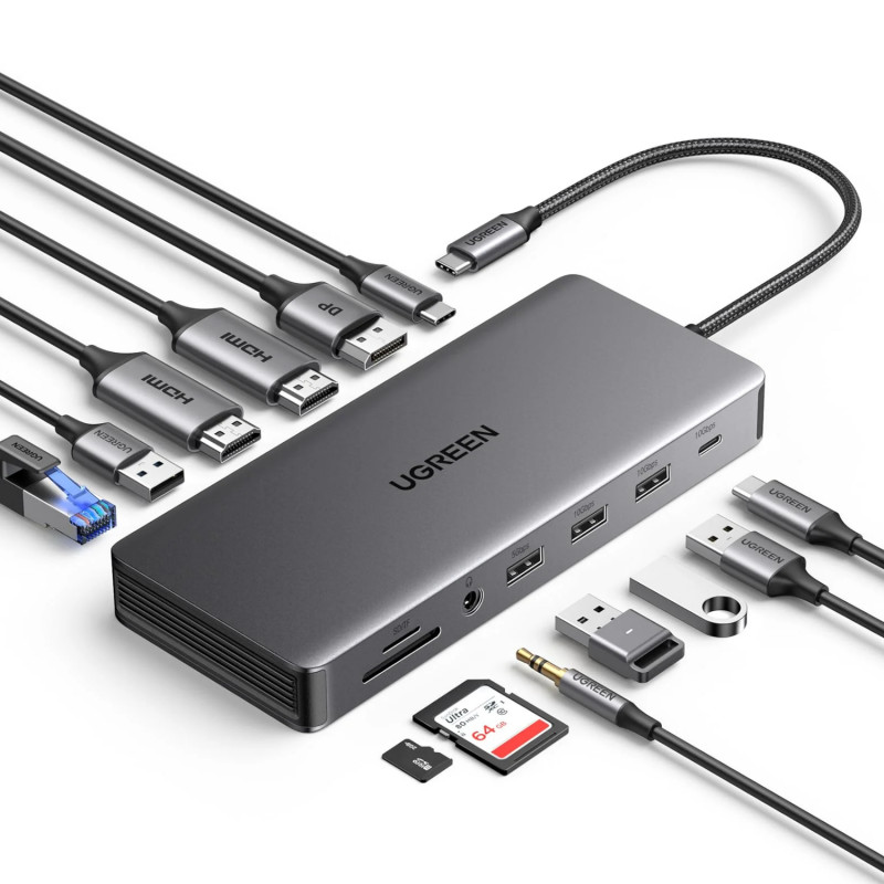 Stacja dokująca USB-C do laptopa Ugreen Revodok Pro 313 (15978), UGR1851, 100 W, szara