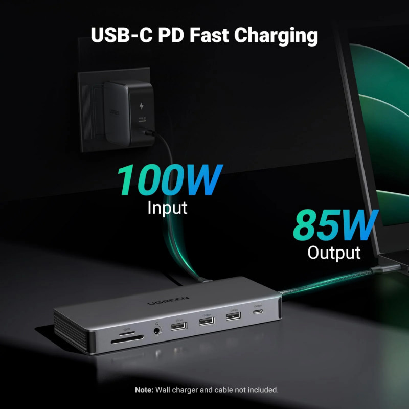 Stacja dokująca USB-C do laptopa Ugreen Revodok Pro 313 (15978), UGR1851, 100 W, szara
