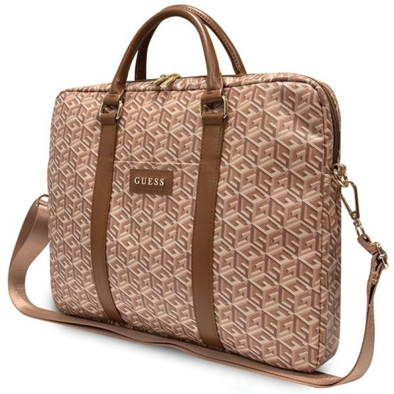 Torba na laptopa Guess GCube Stripes GUCB15HGCFSEW, do 16 cali, brązowa