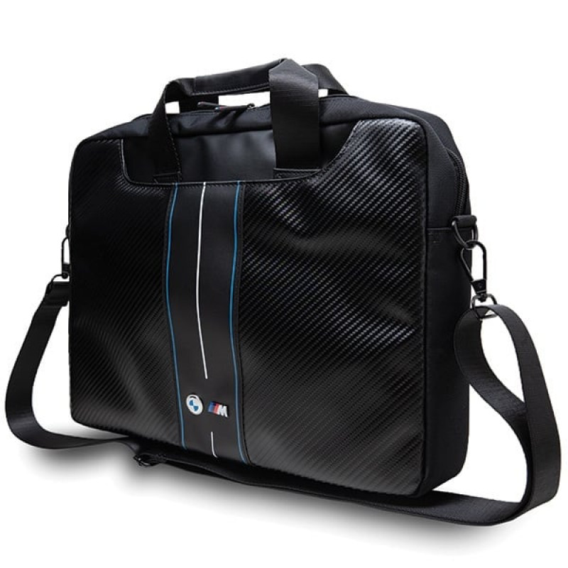 Torba na laptopa BMW BMCB15COMSCAKL 15", Carbon Blue Stripes, czarna