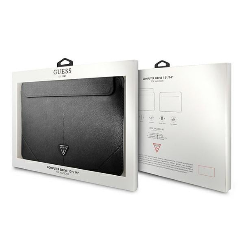 Etui na laptopa Guess GUCS14PSATLK Saffiano Triangle Logo 13/14", czarne