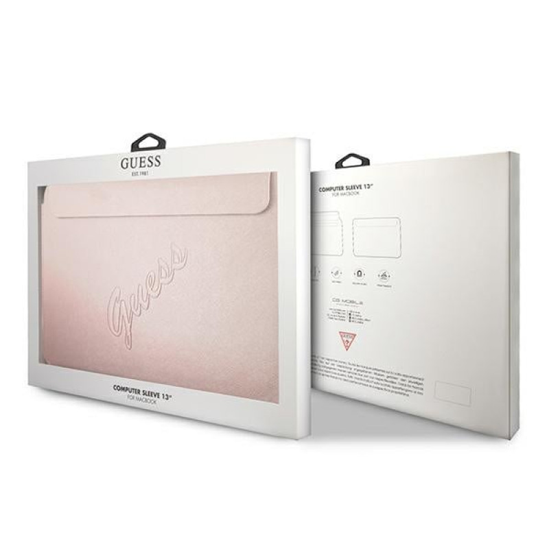 Etui na 13" laptop Guess GUCS13PUSASPI Saffiano Script, różowe