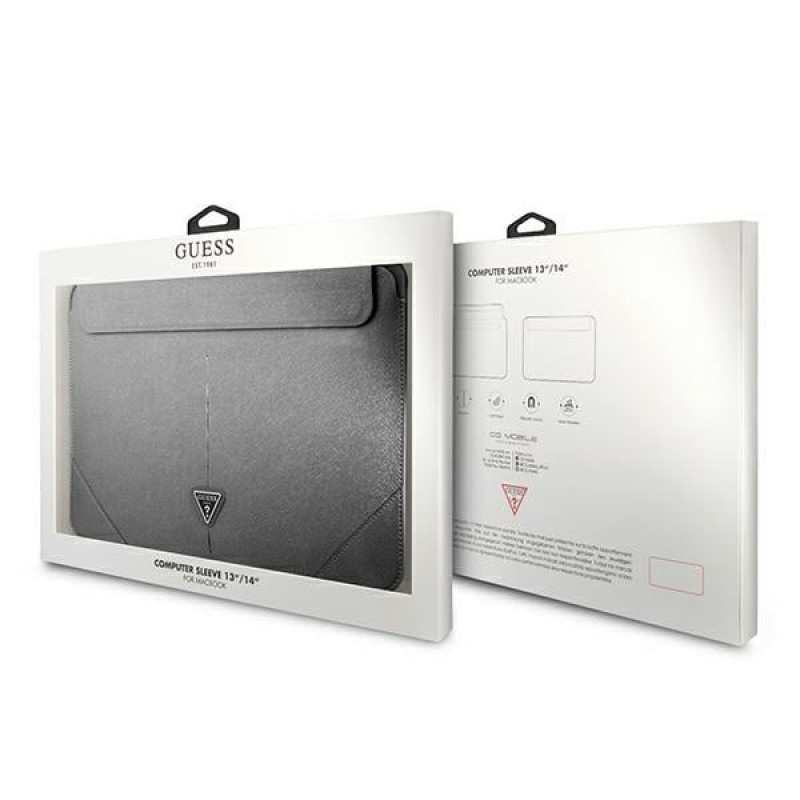 Etui na laptopa Guess GUCS14PSATLG 13/14 cala, Saffiano Triangle, srebrne