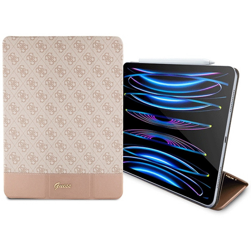 Guess GUFCP12PS4SGP Apple iPad Pro 12.9" (2020/2021/2022, 4./5./6. generacja) etui bookcase, 4G Stripe Allover, różowy