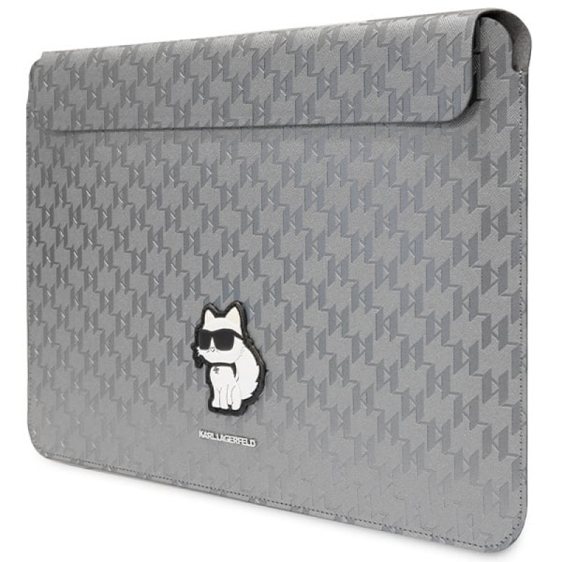 Etui na laptopa Karl Lagerfeld KLCS14SAKHPCG na 14 cali, srebrne, Saffiano Monogram Choupette