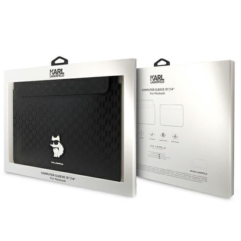 Etui na laptopa Karl Lagerfeld KLCS14SAKHPCK na 14 cali, czarne, Saffiano Monogram Choupette