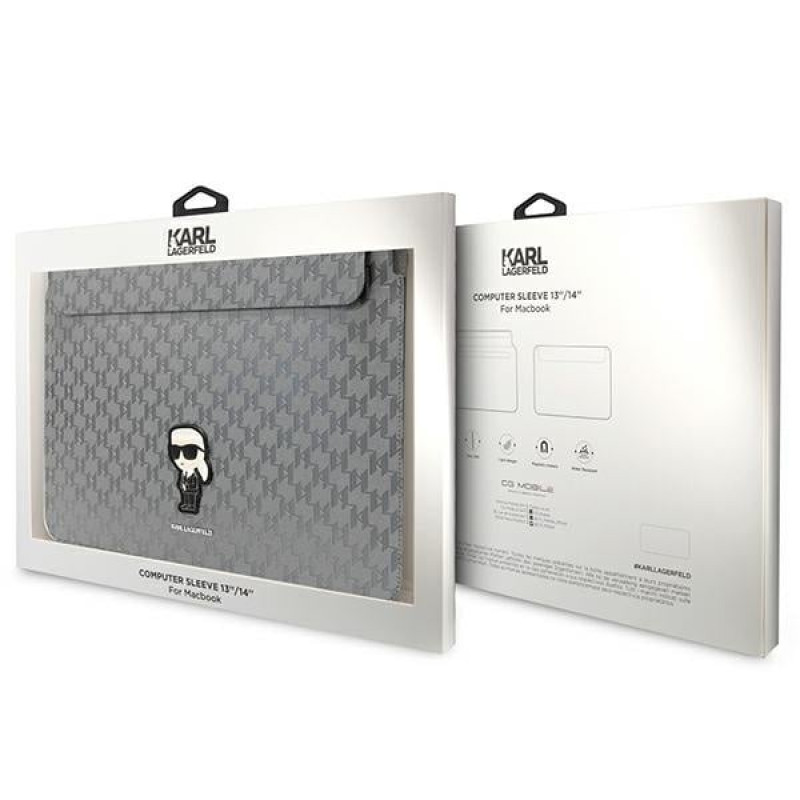 Karl Lagerfeld KLCS14SAKHPKG Etui na laptopa 14", srebrne, Saffiano Monogram Ikonik